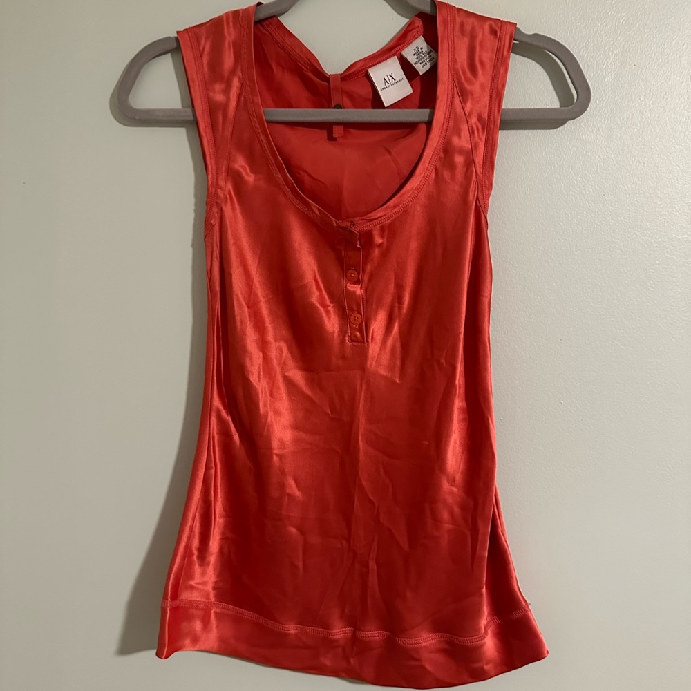 Armani Silk Top, beatutiful coral color, super flattering fit. Size XS